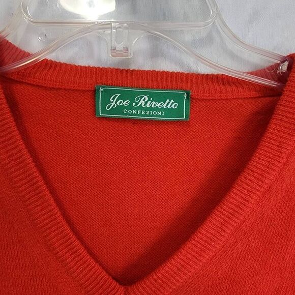 Vintage Retro Joe Rivetto Graphic Red V Neck Sweater Made in Italy Size Large C2 - Picture 4 of 7